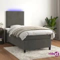vidaXL Box Spring Bed with Mattress&LED Dark Grey 106x203 cm King Single Size Velvet