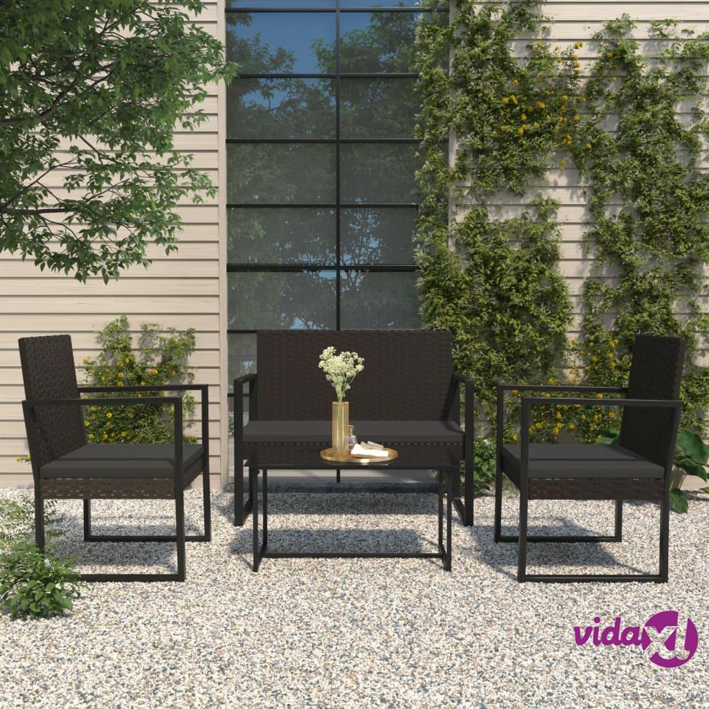 vidaXL Garden Bench with Cushions Black 106 cm Poly Rattan