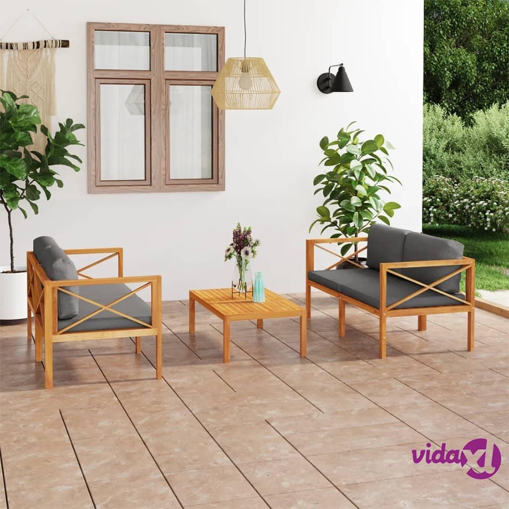 vidaXL 3 Piece Garden Lounge Set with Cushions Solid Wood Teak