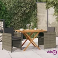 vidaXL 3 Piece Garden Dining Set with Cushions Grey