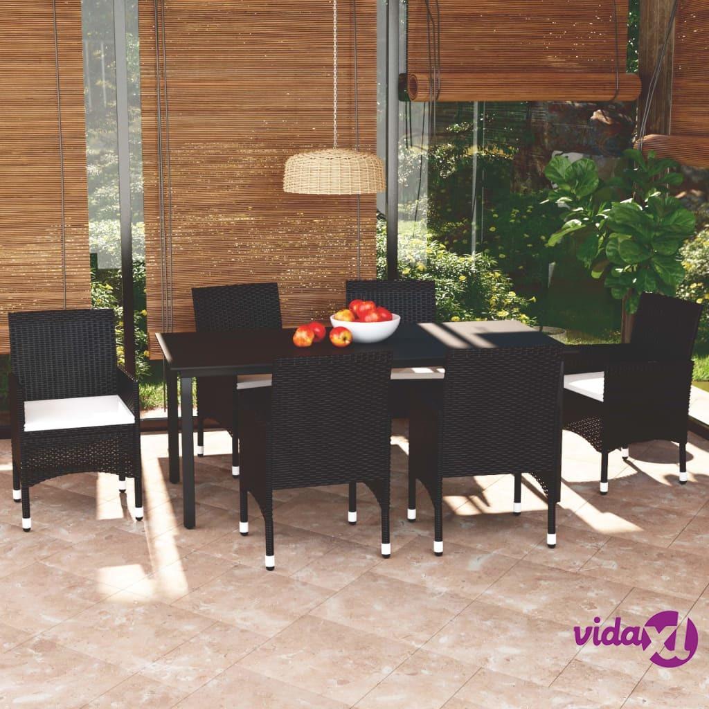 vidaXL 7 Piece Garden Dining Set with Cushions Poly Rattan Black