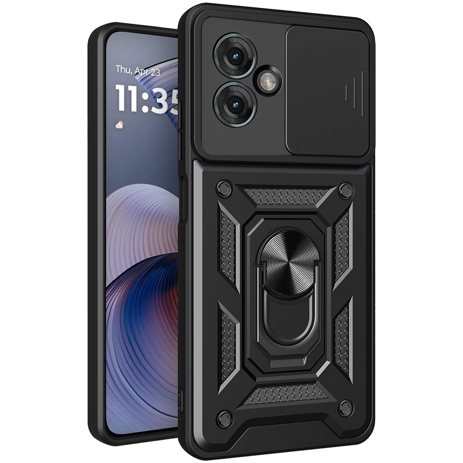 Heavy Duty Shockproof Case / Slide Camera Cover for Motorola Moto G55 - Black