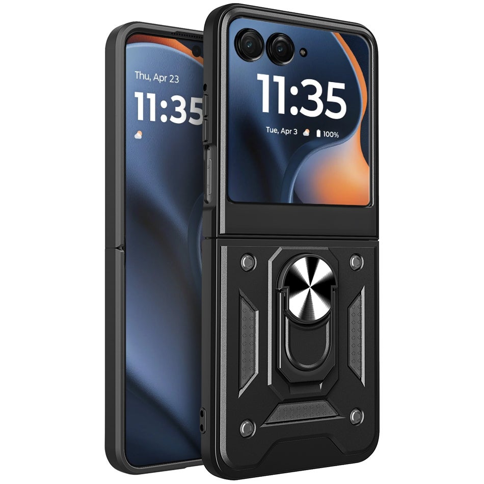 Heavy Duty Shockproof Case / Finger Ring Holder for Motorola Razr 60 / 50 - Black
