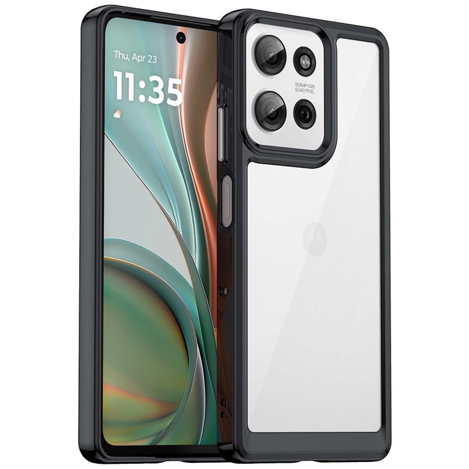 Hybrid Acrylic Tough Shockproof Case for Motorola Moto G75 - Black (Frame)