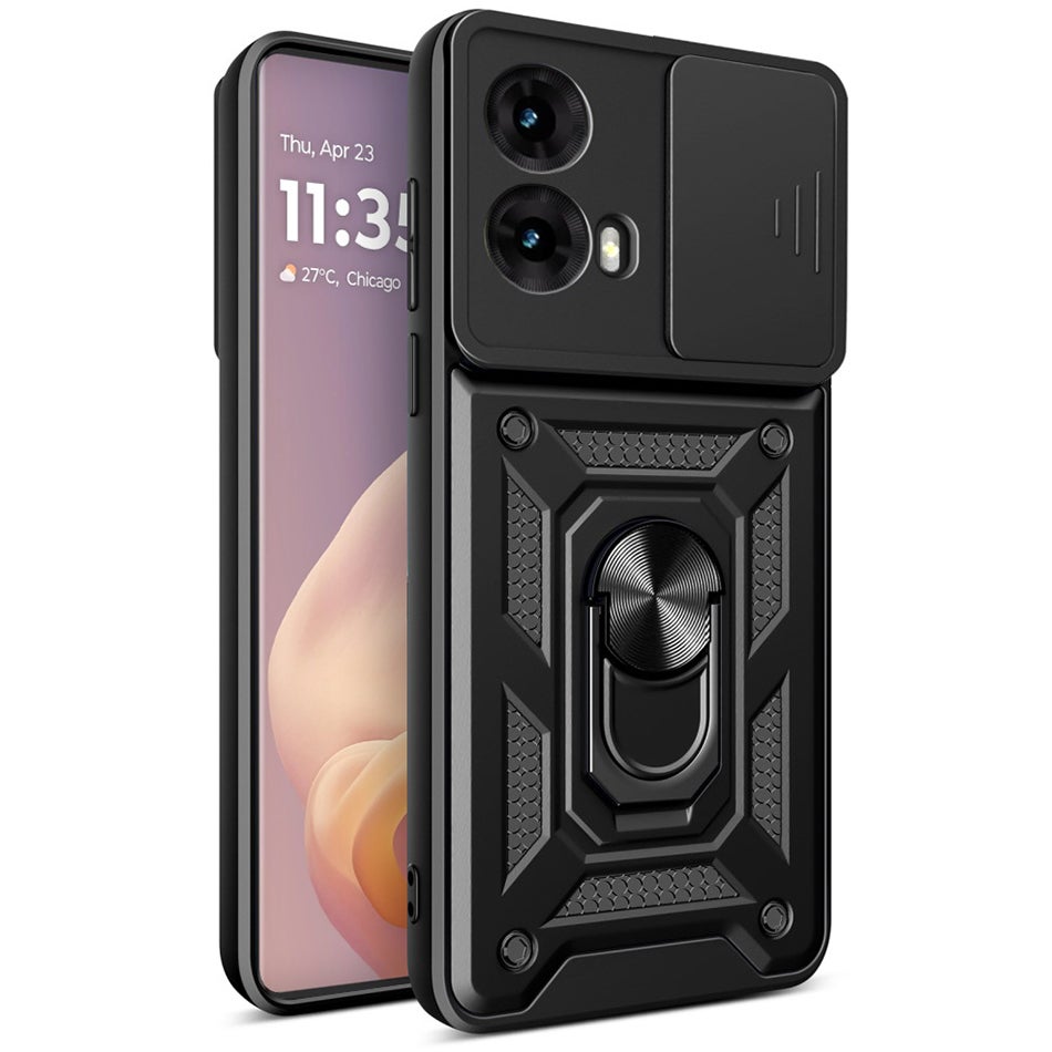 Heavy Duty Shockproof Case / Slide Camera Cover for Motorola Moto G85 - Black