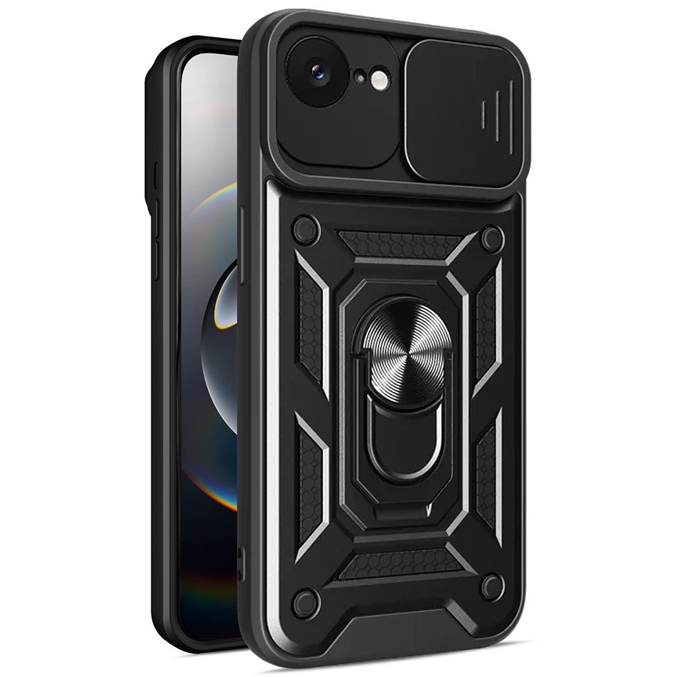Heavy Duty Shockproof Case / Slide Camera Cover for Apple iPhone 17e / 16e - Black