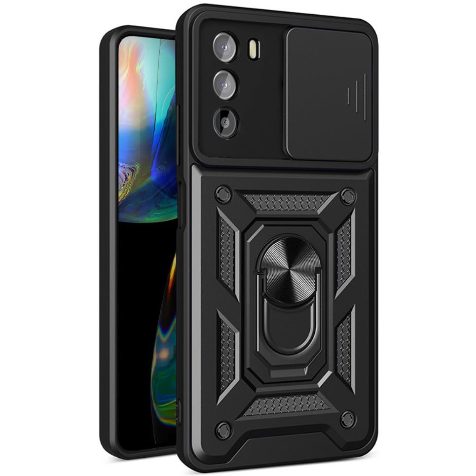 Heavy Duty Shockproof Case / Slide Camera Cover for Motorola Moto G82 - Black