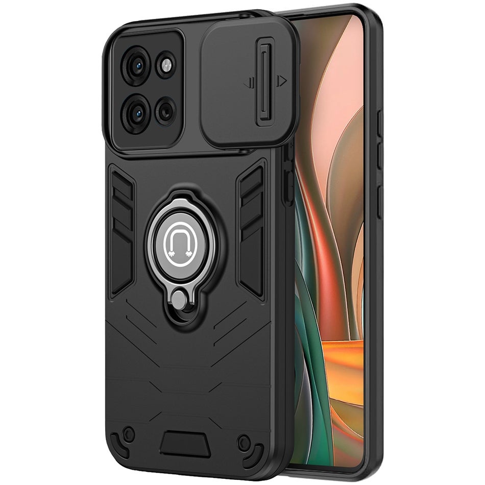 Heavy Duty Shockproof Case / Slide Camera Cover for Motorola Moto G75 - Black