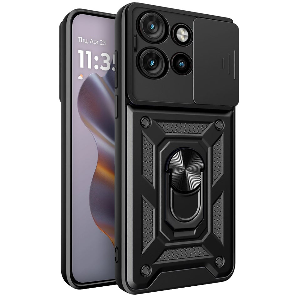 Heavy Duty Shockproof Case / Slide Camera Cover for Motorola Edge 50 Neo - Black