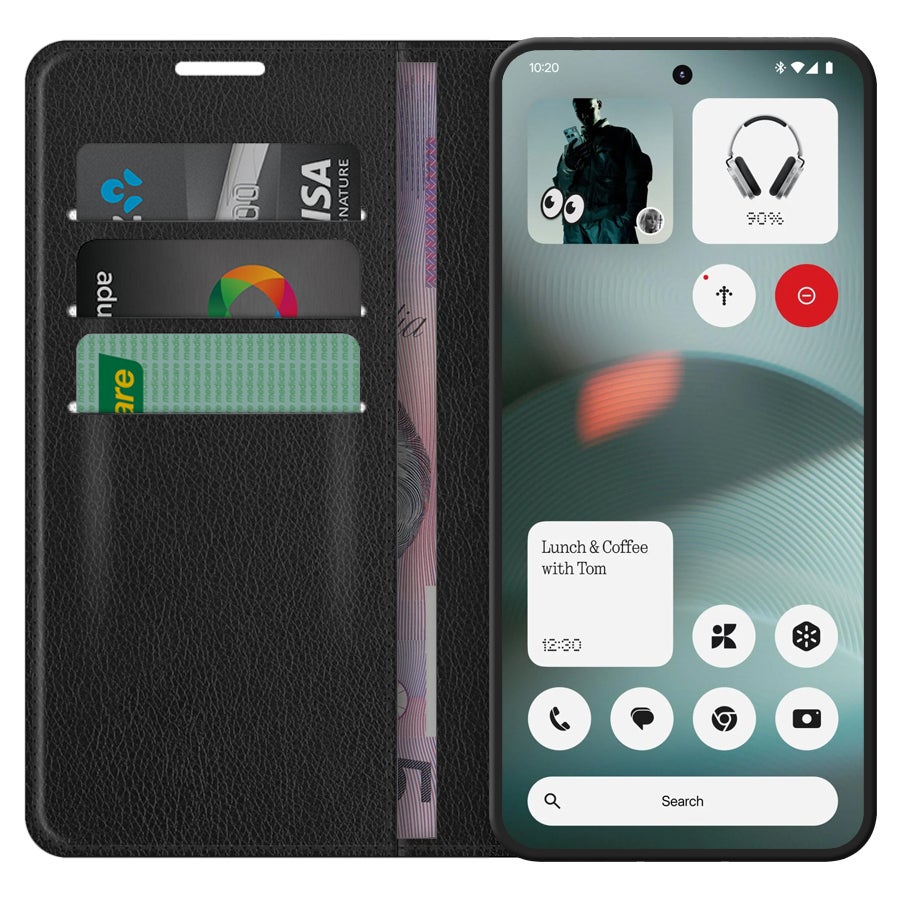 Leather Wallet Case & Card Holder Pouch for Nothing Phone (3) - Black