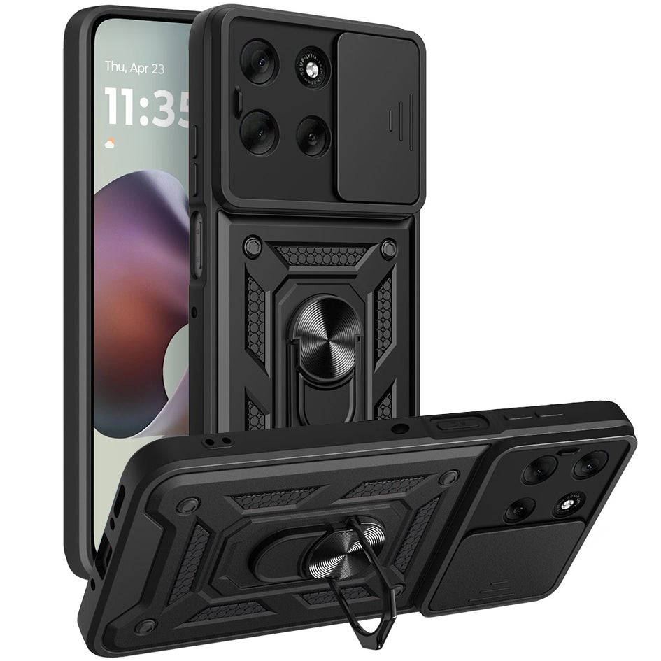 Heavy Duty Shockproof Case / Slide Camera Cover for Motorola Moto G56 - Black