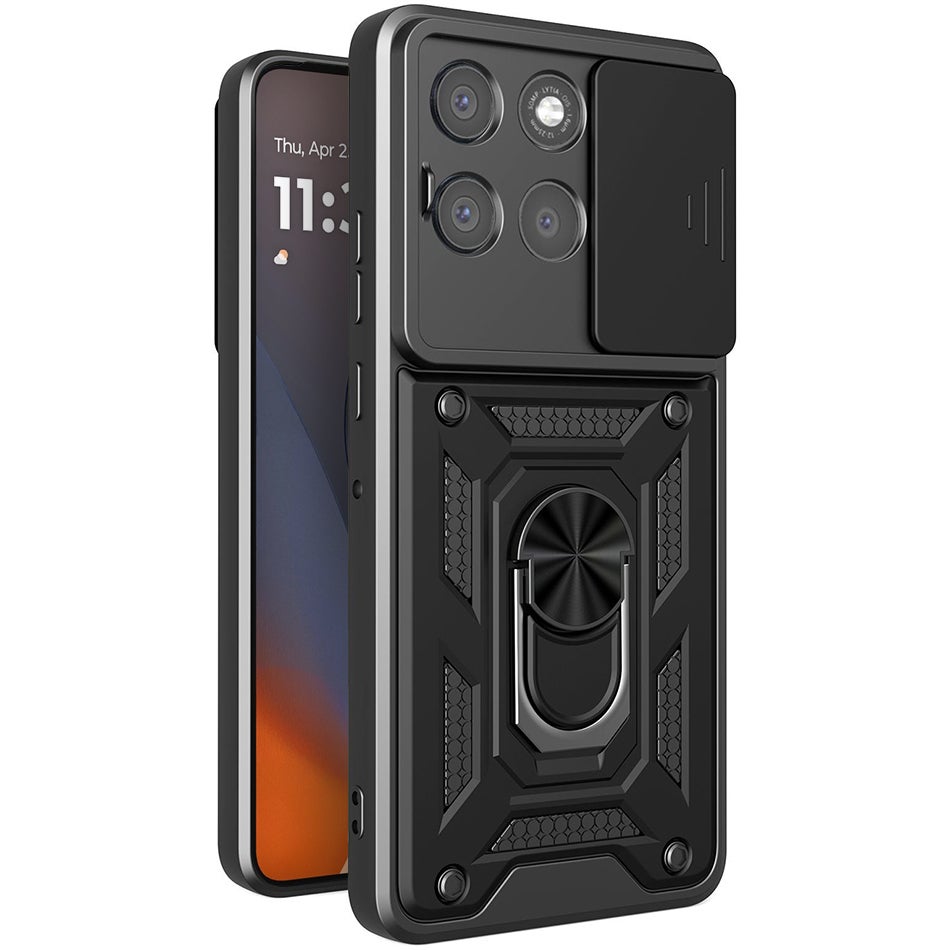 Heavy Duty Shockproof Case / Slide Camera Cover for Motorola Moto G86 Power - Black