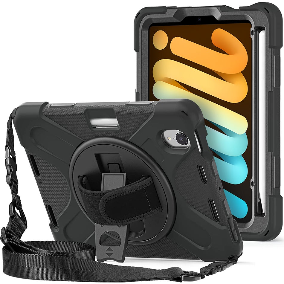 360 Hand Holder / Shoulder Strap / Shockproof Case for Apple iPad Mini 7th / 6th Gen (2024)