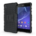 Dual Layer Rugged Tough Shockproof Case & Stand for Sony Xperia Z2 - Black