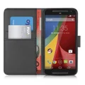 Orzly Leather Wallet Case & Card Pouch for Motorola Moto G (2nd Gen) - Black