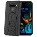Dual Layer Rugged Tough Shockproof Case & Stand for LG K50 / Q60 - Black