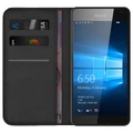 Leather Wallet Case & Card Holder Pouch for Microsoft Lumia 650 - Black