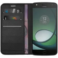 Leather Wallet Case & Card Holder Pouch for Motorola Moto Z Play - Black