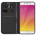 Leather Wallet Case & Card Holder Pouch for Oppo R9s Plus - Black