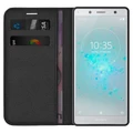 Leather Wallet Case & Card Holder Pouch for Sony Xperia XZ2 Compact - Black