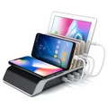 (45W) 4-Port USB Charging Station / Qi Wireless Charger Stand for Phone / Tablet