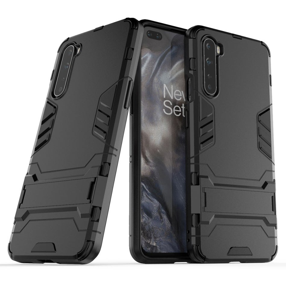 Slim Armour Tough Shockproof Case & Stand for OnePlus Nord - Black