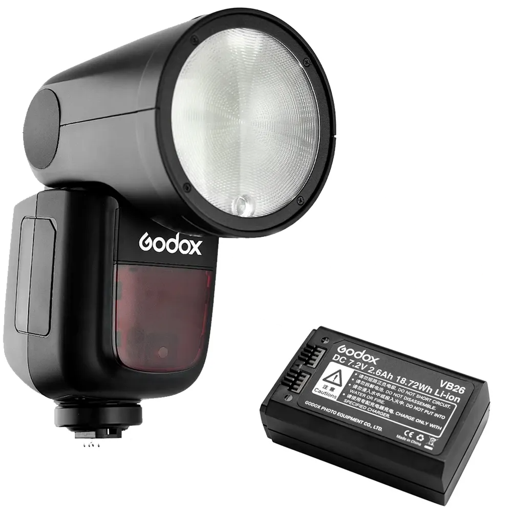 Godox V1 TTL Li-Ion Round Head Flash + VB26 Battery for Canon