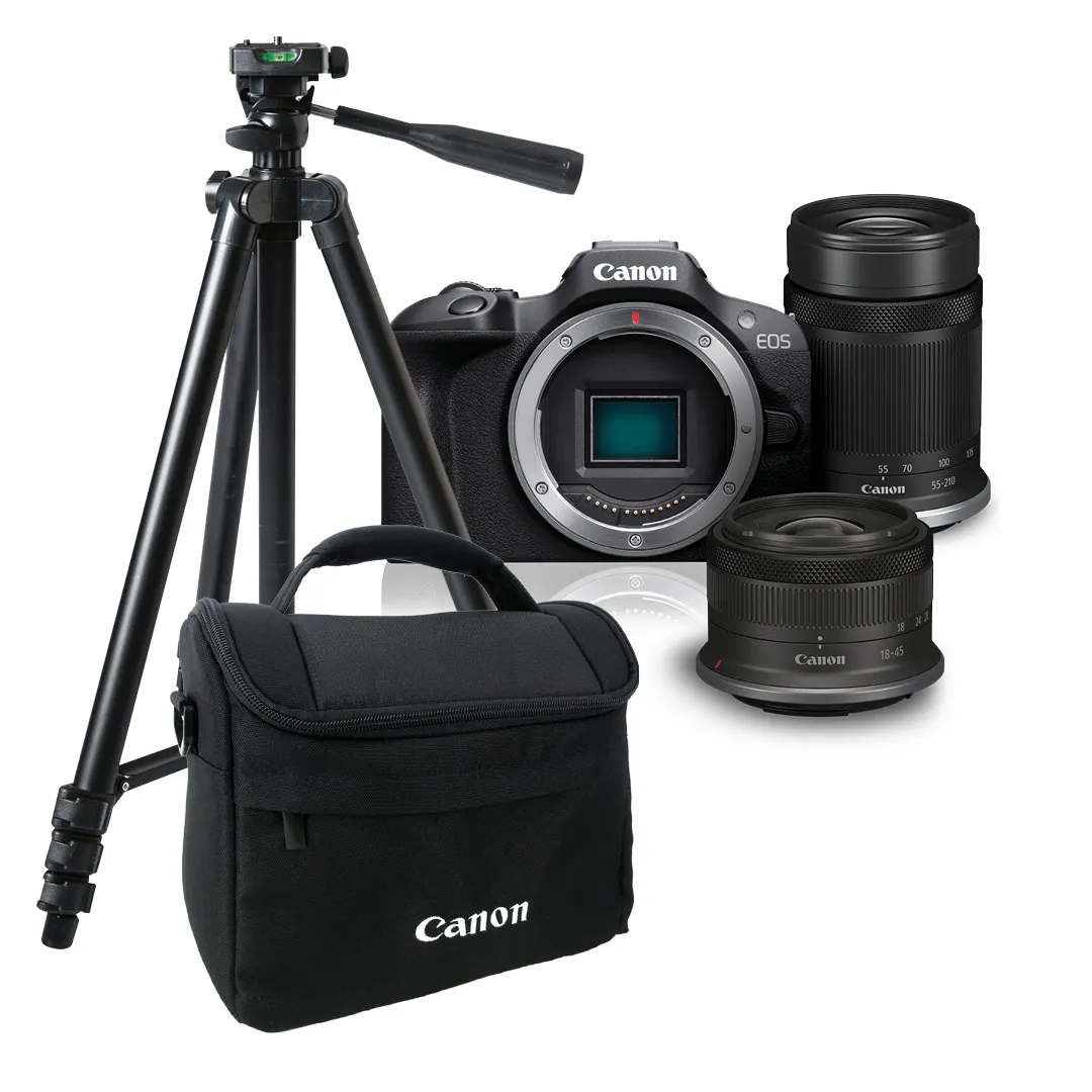 Image of Canon EOS R100 Body w/RF-S 18- 45mm & RF-S 55-210mm IS STM Lens CSC w/ Bonus Bag & Tripod