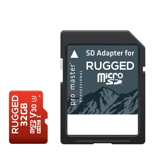 Image of ProMaster microSD Rugged 32GB 660X / 99MB/s UHS-1 U3 V30 Memory Card with Adapter