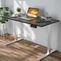 Adjustable Height Electric Standing Desk, Motorised Stand Up Desk Sit Stand Desk 140cm Splice Board, Silver Frame/Black Matte Table Top