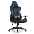 Costway Gaming Chair Executive Office Chair Reclining Computer Racing Chair Leather Seat w/Adjustable Armrest & Headrest, Blue