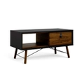 Ry Coffee Table with drawer and open shelf walnut and black