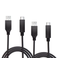 Laser Black 1M USB-C to USB-A Cable 2-Pack, Fast Charge Ready, Slim Connector