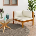 Sectional Corner Sofa with Cream White Cushion Acacia Wood vidaXL