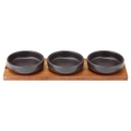 4pc Ladelle Host Charcoal 3 Snack Dine Stoneware Bowl/Spoon Acacia Paddle Set
