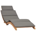 Folding Sun Lounger with Dark Grey Cushion Solid Teak Wood vidaXL