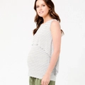 Ripe Maternity Stripe Swing Back Nursing Tank - Khaki