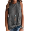 Womens Casual Tops Sleeveless Cute Twist Knot Waffle Knit Shirts Tank Tops- Dark Grey