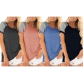 Women's Wide Open Top Shirt Short Sleeve Everyday Activewear Shirts Loose Fit, 2Packs