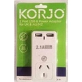 Korjo 2 Port USB Power Adaptor UK & Aus