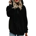 Women's Oversized Sherpa Hoodie with Pockets - Black-M