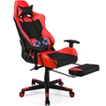 Costway Gaming Office Chair Executive Computer Chair Adjustable Racing Recliner w/Footrest & Lumbar Support, Red