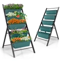 Costway Plant Stand Flower Rack Shelf Raised Planter Boxes Vegetable Garden Outdoor Indoor Metal Frame Green