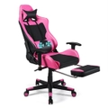 Costway Gaming Office Chair Executive Computer Chair Adjustable Racing Recliner w/Footrest & Lumbar Support, Pink