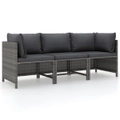 3-Seater Garden Sofa with Cushions Grey Poly Rattan vidaXL