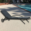 Recliner Sun Lounger With Wheels Steel Frame Reclining Rattan Patio Pool Sunbed