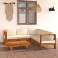 6 Piece Garden Lounge Set with Cream White Cushions Acacia Wood vidaXL