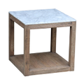Belle Denver Marble & Timber Rectangular Side Table in White