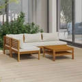 5 Piece Garden Lounge Set with Cream Cushion Solid Acacia Wood vidaXL
