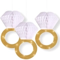 Catzon 3 Pcs Honeycomb Ring Hanging Decorations Glitter Gold Diamond Ring,Perfect for Engagement Wedding Party And Bridal Shower